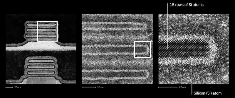 Microscopy images of IBM’s sub-1 nm chip technology